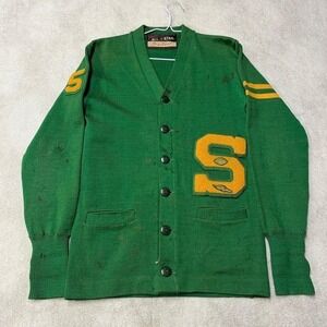 True Vintage 40s 50s THRASHED Jonesknit All Star Wool Letterman Cardigan Sweater